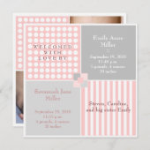 Baby Girl Pink Twin Modern Foto Aankondiging (Voorkant / Achterkant)