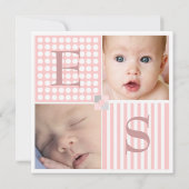 Baby Girl Pink Twin Modern Foto Aankondiging (Achterkant)