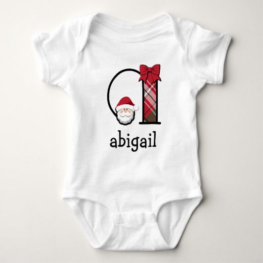 Baby Girl Plaid Santa Christmas Bodysuit initiaal  (Voorkant)