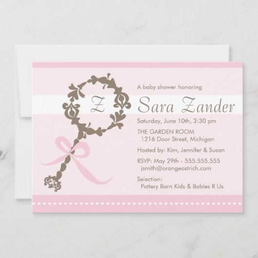 Baby Girl Rattle Shower Kaart (Voorkant)