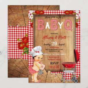 Baby Girl Red Gingham Wood Flowers Baby Q Barbecue Kaart