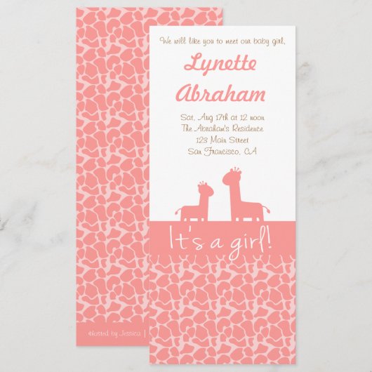 Baby Girl - Roze girafjes en prints Kaart (Voorkant / Achterkant)