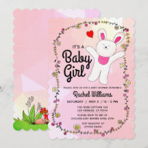 Baby Girl - Roze met Bunny Baby shower Card