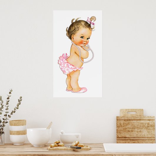 Baby Girl Ruffle Pants Pearls Girl Baby shower Poster (Keuken)