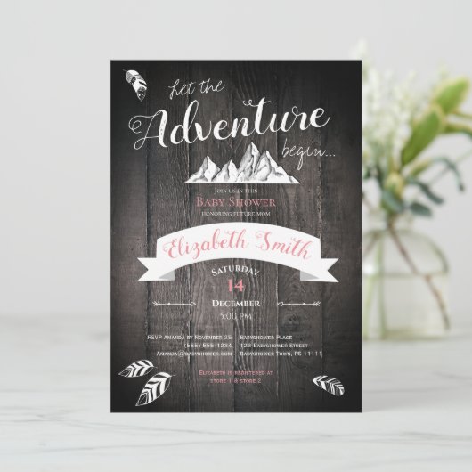 Baby girl Rustic adventure babyshower Kaart (Staand voorkant)