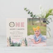 Baby Girl Rustic One Happy Camper Birthday Kaart (Staand voorkant)