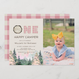 Baby Girl Rustic One Happy Camper Birthday Kaart