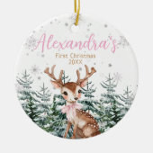 Baby Girl’s First Christmas Photo | Woodland  Keramisch Ornament (Voorkant)