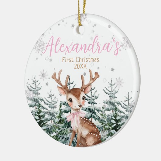 Baby Girl’s First Christmas Photo | Woodland  Keramisch Ornament (Links)