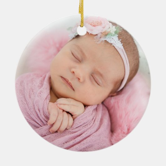 Baby Girl’s First Christmas Photo | Woodland  Keramisch Ornament (Achterkant)