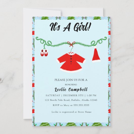 Baby Girl Santa Outfit Baby shower Kaart (Voorkant)
