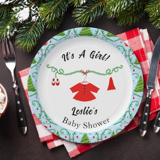 Baby Girl Santa Outfit Baby shower Papieren Bordje