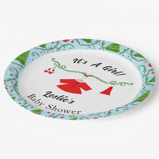 Baby Girl Santa Outfit Baby shower Papieren Bordje (Gekanteld)