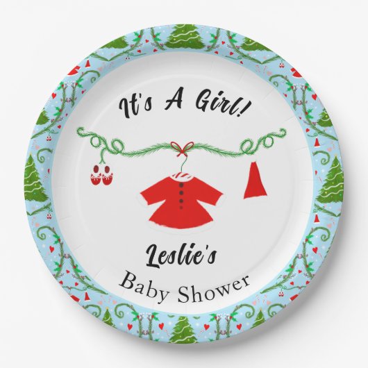 Baby Girl Santa Outfit Baby shower Papieren Bordje (Voorkant)