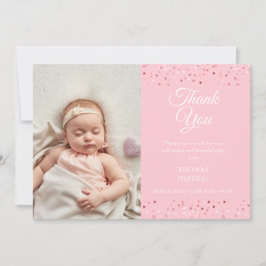Baby Girl Script Dankuwel Liefde Foto geboorte Aankondiging (Voorkant)