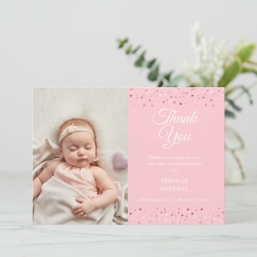 Baby Girl Script Dankuwel Liefde Foto geboorte Aankondiging (Staand voorkant)