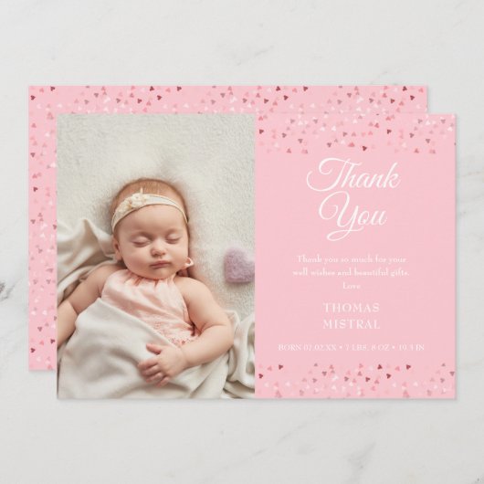 Baby Girl Script Dankuwel Liefde Foto geboorte Aankondiging (Voorkant / Achterkant)