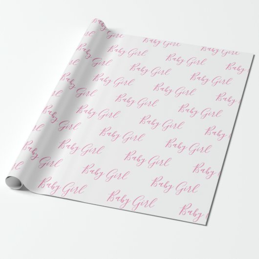 Baby Girl Script Pink Shower Wrapping Paper Cadeaupapier (Uitgerold)