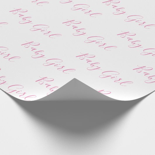 Baby Girl Script Pink Shower Wrapping Paper Cadeaupapier (Hoek)