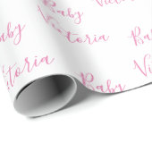 Baby Girl Script Roze naam Gepersonaliseerd Cadeaupapier (Rol Hoek)