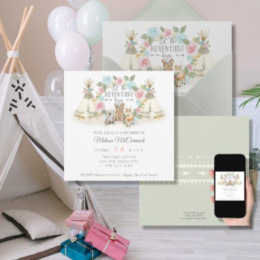 Baby Girl Shower Adventure Begin Beer Deer Kaart