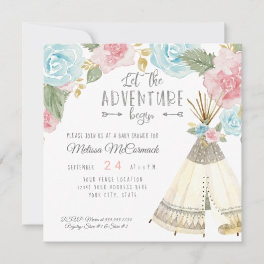 Baby Girl Shower Adventure Begin met de muis Groen Kaart (Voorkant)