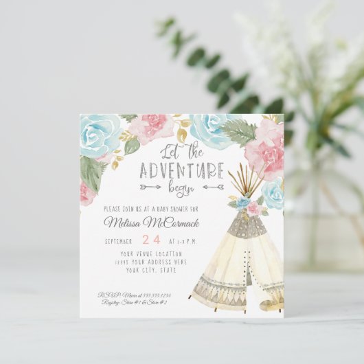 Baby Girl Shower Adventure Begin theepasta Kaart (Staand voorkant)