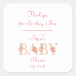 Baby Girl Shower Bedankt Vierkante Sticker