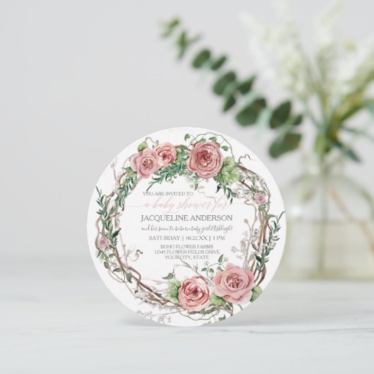 Baby Girl Shower BOHO Waterverf Flower Wreater Kaart (Staand voorkant)