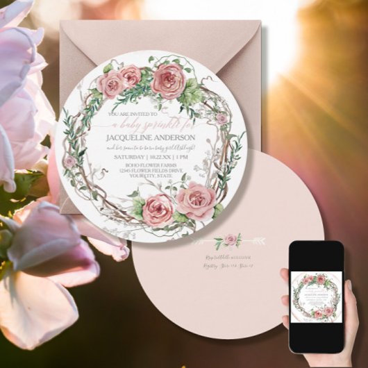 Baby Girl Shower BOHO Waterverf Flower Wreater Kaart