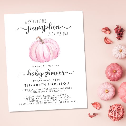 Baby Girl Shower by Mail Pink Pumpkin Uitnodiging