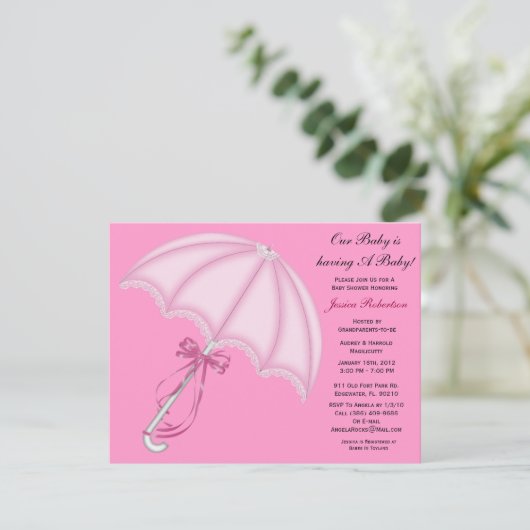 Baby Girl Shower, Cute Baby Umbrella met Gifts, Kaart (Staand voorkant)