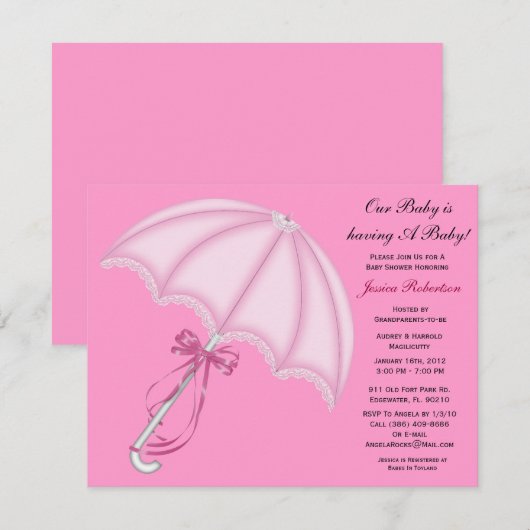 Baby Girl Shower, Cute Baby Umbrella met Gifts, Kaart (Voorkant / Achterkant)