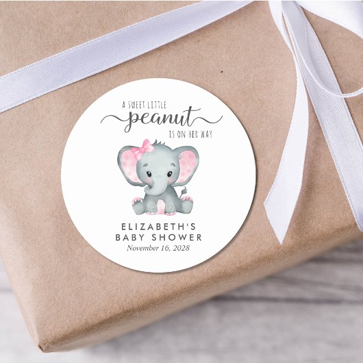 Baby Girl Shower Cute Elephant Ronde Sticker
