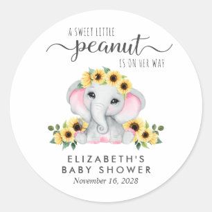 Baby Girl Shower Cute Elephant Sunflower Ronde Sticker