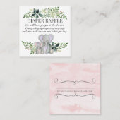 Baby Girl Shower Diaper Raffle Elephanes in Foliag Vierkante Visitekaartje (Voorkant / Achterkant)