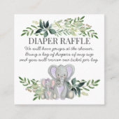 Baby Girl Shower Diaper Raffle Elephanes in Foliag Vierkante Visitekaartje (Voorkant)
