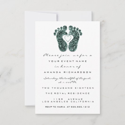 Baby Girl Shower Feet White Minimalism Blauwgroen Kaart (Voorkant)
