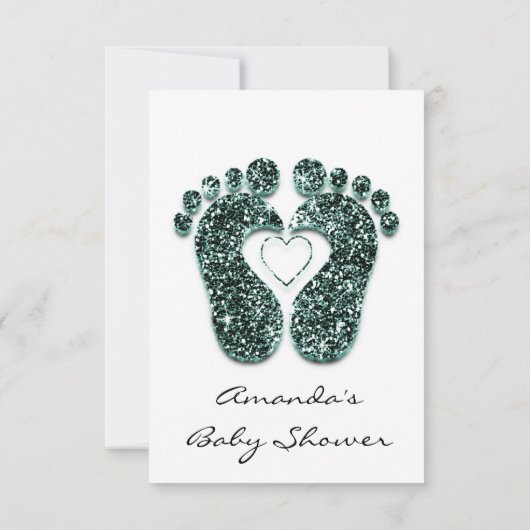Baby Girl Shower Feet White Minimalism Blauwgroen Kaart (Achterkant)