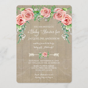 Baby Girl Shower Flower BOHO Crown Barn Wood Board Kaart