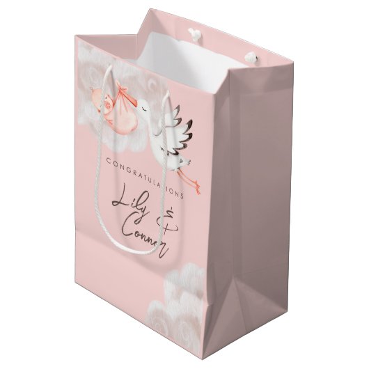 Baby Girl Shower Gift Bag Medium Cadeauzakje (Voorkant Gekanteld)