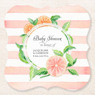 Baby Girl Shower Grapefruit Citrus Theme Roze Kartonnen Onderzetters