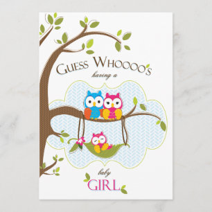 Baby Girl Shower Invitation - Owl Family Kaart