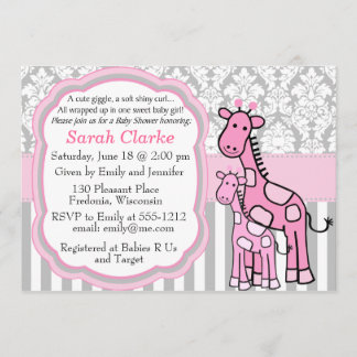 Baby Girl Shower Invitation roze giraf aanpassen Kaart