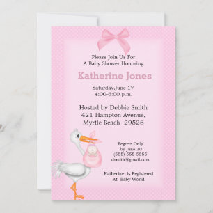 Baby Girl Shower Invitation (Stork) Kaart