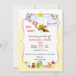 baby girl shower invitation with a cute bee kaart