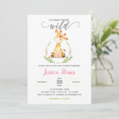 Baby Girl Shower Invitations Giraffe Oerwoud Dier Kaart (Staand voorkant)