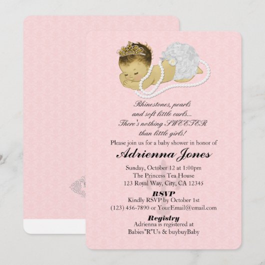 Baby Girl Shower Invitations PINK Princess 147 Kaart (Voorkant / Achterkant)