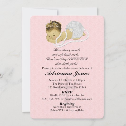 Baby Girl Shower Invitations PINK Princess 147 Kaart (Voorkant)