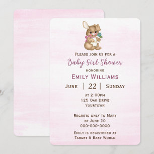 Baby Girl Shower met Bunny Kaart